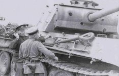 Soviet Officers Inspecting Late Production Panther Ausf. G with Penetration to the Mantlet - 194.jpg