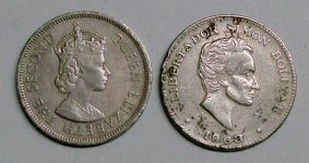 CRH 09 21 2017 1 Hong Kong dollar 1960, 1 Columbian 50 centavos 1963, both Cu-Ni.jpg