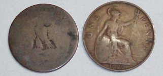 CRH 11 24 2017 left bronze eagle facing right 1852-64, right British George V penny reverse.JPG