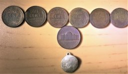 14. wheat cents & 1940-S nickel & silver pendent I found at both lakes, 8-5-2020.jpg