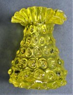 Fluted hobnail yellow glass vase, Italian art glass, 5.25 in. tall, natural light.jpg