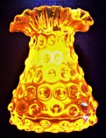 Fluted hobnail yellow glass vase, Italian art glass, 5.25 in. tall, LW 365nm.jpg