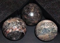 Calcite & Willemite spheres, Sterling Hill Mine, Sussex Co., NJ, FOV=3 in., natural light.JPG