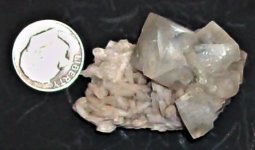 Calcite, Pit J-44, Pine Point Mine, Northwest Territory, Canada, US dime for scale, natural li...JPG