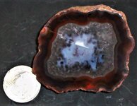 Condor agate, Andes Mountains, Mendoza Province, Argentina, US quarter for scale, natural light.JPG