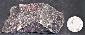 Calcite, Langban Mine, Langban Ore Distr., Filipstad, Varmland, Sweden, US dime for scale, nat...JPG
