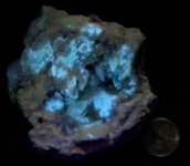 Calcite geode, Warsaw Fm (Miss.), Hamilton, Hancock Co., Illinois, US quarter for scale, SW 25...JPG