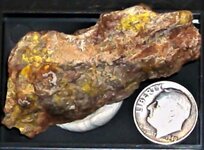 Phosphuranylite, Christa Mine, Upper Franconia, Bavaria, Germany, US dime for scale, natural l...JPG