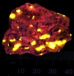 Wollastonite in calcite, Nobel Pit, Sterling Hill Mine, Ogdensburg, Sussex Co., NJ, SW 254nm.jpg