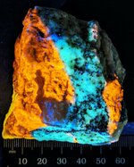 Sodalite (orange), Scapolite (Wernerite) yellow, and Calcite blue, Badakhshan, Afghanistan, LW...jpg