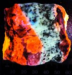 Sodalite (orange), Calcite (red and bluish white), Scapolite(yellow), Badakhshan, Afghanistan,...jpg
