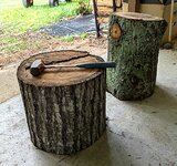 2 of the remaining 6 oak rounds, ready to quarter and split, 07 09 25.jpg
