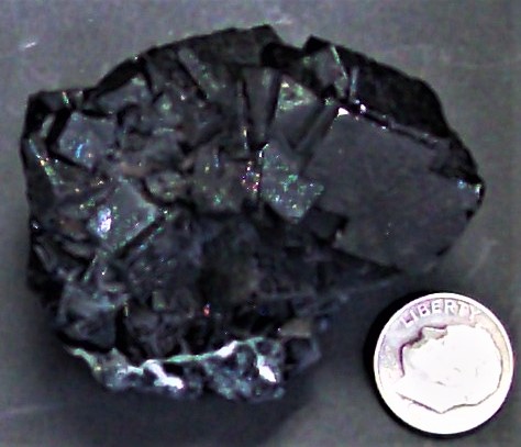 Fluorite, black, Huitan Mine, Jianyang District, Nanping, Fujian Prov., China, US dime for sca...JPG